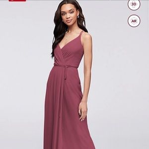 David’s Bridal Chianti color, size 6 wrap dress. Hemmed and ready to go!